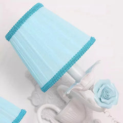 White Metal Rose Sconce with Pink Pleated Shades and Crystal Drop
