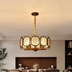 Brushed Gold Floral Pendant Light with Frosted Glass