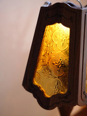 Black Walnut Wood Lamp with Amber Frosted Glass Shade
