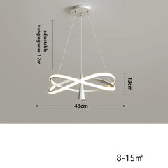 Modern pendant light with dimensions and specifications on a gray background
