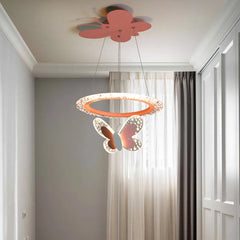 Butterfly Crystal Ring Pendant Light with Rose Gold Butterfly Accents