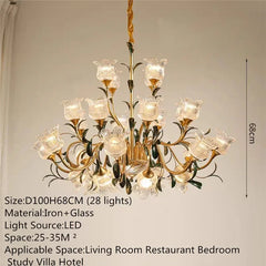 Gold Floral Glass Chandelier Multi-Arm Pendant Light