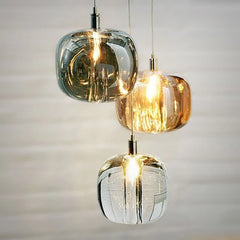 Smoked Gray Amber Clear Crystal Ball Pendant Light
