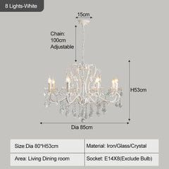 Chandelier with dimensions and specifications on a gray background