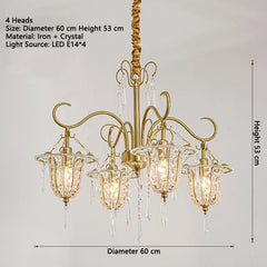 Gold Crystal Floral Chandelier Semi-Flush Ceiling Light
