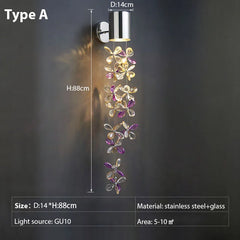 Crystal Flower Chain Chrome Wall Sconce Light with Light Refractions