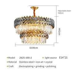 Gold Crystal Tiered Waterfall Chandelier with Geometric Accents