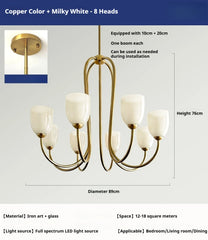 Gold Curved Arm Frosted Glass Pendant Chandelier Light Fixture