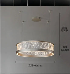 Modern Ring Pendant Light with Cracked Glass and Brushed Metal Finish