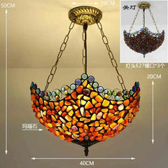 Tiffany Style Stained Glass Bead Pendant Light Bronze Finish Chain