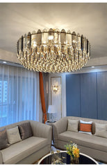 Crystal Waterfall Pendant Lighting Fixture with Gold Faceted Accents