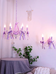 Purple Bow Pearl Accents Candle Wall Sconce Light Fixture Light