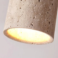 Stone Cylinder Pendant Light with Wood Accent and Natural Texture