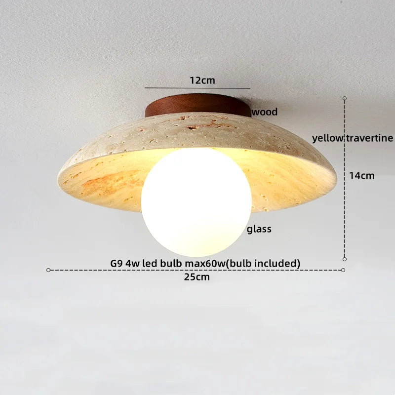 Ceiling light fixture with measurements on a white background