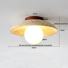 Ceiling light fixture with measurements on a white background