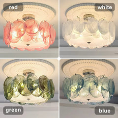 White Glass Floral Flush Mount Ceiling Light Chrome Brass Finish