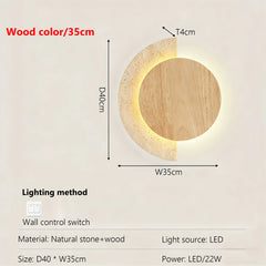 Modern Wood and Stone Arc Wall Sconce with Warm LED Glow