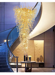 Gold Branch Crystal Droplet Chandelier Light with Metal Frame