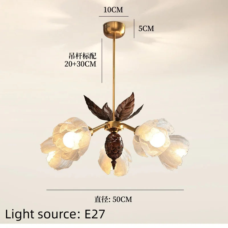 Chandelier with measurements on a beige background