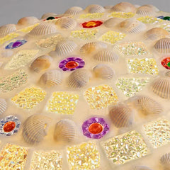 Mosaic Shell and Colored Glass Flush Mount Ceiling Light Fixture