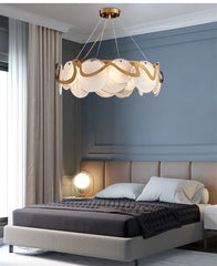 Gold Wave Chandelier with Clear Glass Disc Shades and Brass Accents