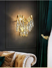 Gold Crystal Teardrop Cascading Chandelier Light