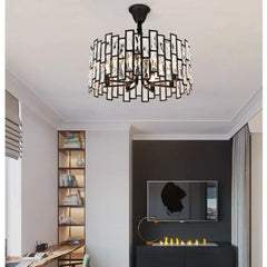 Modern Rectangular Crystal Chandelier with Dark Bronze Frame