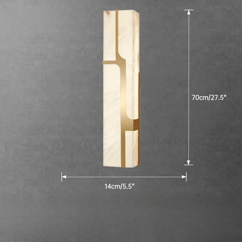 Wall-mounted light fixture with dimensions on a gray background