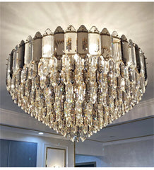 Crystal Waterfall Pendant Lighting Fixture with Gold Faceted Accents