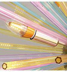 Gold Metal Frame Starburst Pendant Light with Colorful Glass Rods