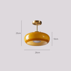 Brass Glass Dome Semi-Flush Mount Light with Yellow Shade