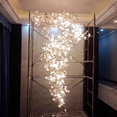 Gold Ginkgo Leaf Chandelier Light Cascading Branch Pendant