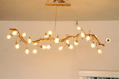 Gold Branch Chandelier with Crystal Fruit Glass Shades and Metal Frame