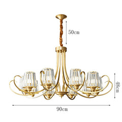 Gold Floral Crystal Chandelier with Fluted Glass Shades