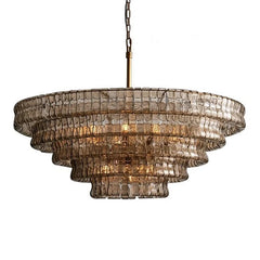 Gold Tiered Amber Glass Waterfall Chandelier Lighting Fixture