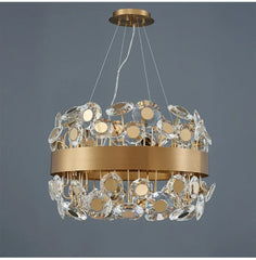 Gold Crystal Floral Chandelier Pendant Light with Mirror Accents