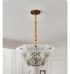 Brushed Gold Floral Pendant Light with Frosted Glass