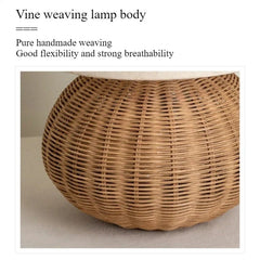 Handwoven Rattan Drum Table Lamp with Fabric Shade