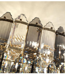 Crystal Waterfall Pendant Lighting Fixture with Gold Faceted Accents