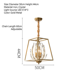 Gold Metal Geometric Frame Pendant Light with Crystal Accents