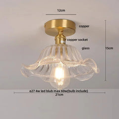 Ceiling light fixture with measurements on a plain background