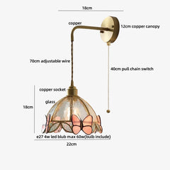 Pendant light with labeled dimensions and parts on a white background
