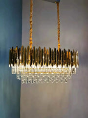 Gold Crystal Tiered Cascading Chandelier with Dazzling Faceted Prisms