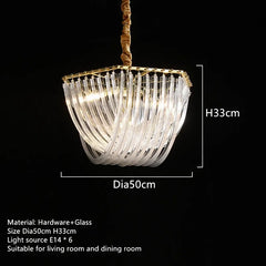 Gold Metal Frame Waterfall Chandelier with Clear Glass Rods