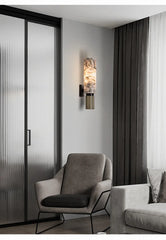Marble and Gold Reeded Cylinder Wall Sconce, Modern Accent Lighting