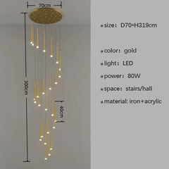 Gold chandelier with dimensions and specifications on a gray background