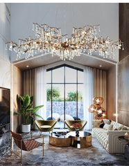 Brushed Brass Teardrop Crystal Cascading Chandelier
