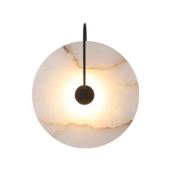 Round marble pendant light with a white background