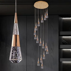 Gold Crystal Teardrop Pendant Light Fixture, Dimmable Remote Control