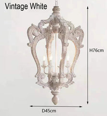 Vintage-style pendant light with dimensions on a white background